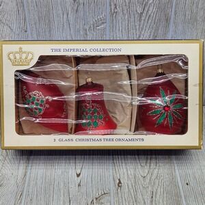Sears Imperial Collection 3 Glass Christmas Ornaments West Germany Red Vintage
